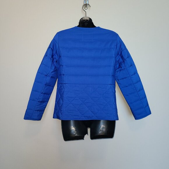 Talbots Petite P Bright Blue Button Closure Puffer Coat Jacket No Collar - Picture 3 of 6